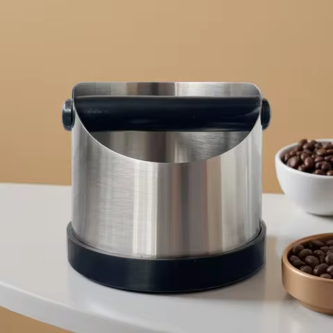 Coffee Knock Box Stainless Steel Espresso Knock Box Non Slip Coffee Ground Knock Box with Rubber Rin