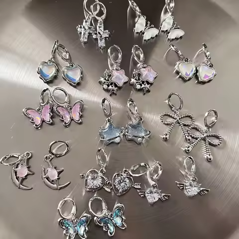New Harajuku Vintage Goth Pink Peach Heart Drop Earrings For Women Grunge Punk Halloween Aesthetic Y