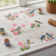 Pink Floral & Bird Electrostatic Window Films, 20x30cm, 6-Piece 2D Glass Decor Filem Tingkap Elektro