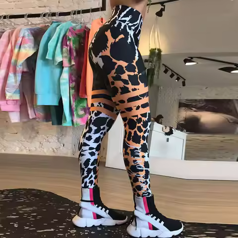 Leopard Stripe 3D Print Women's Pants Push Up Running Sports Leggings Slim Pants Female Casual Trous