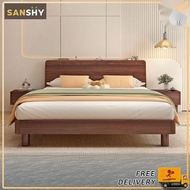 SANSHY Modernity Solid Wood Bed Frame Walnut Wooden Bed Frame Bed Frame With Mattress Super Single/Q