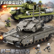 2114-person Collection T34 Heavy Tank Building Block Armored Vehicle Assembled Boy Toy Leopard 2 Tan