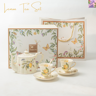 Violet Flamingo Lemon Tea Set ชุดน้ำชาลายเลมอน ชุดกาน้ำชาและแก้วพร้อมจานรอง 2 ชุด