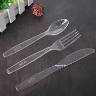 Transparent Disposable 7" Plastic Spoon Fork Knife Party Cutlery Plastik Sudu Garfu Panjang Pakai Bu