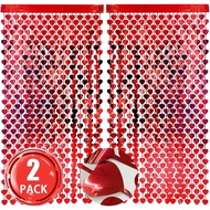 2 Pack of 3.3x6.6ft Valentines Day Red Heart Foil Fringe Curtain Heart Door Curtain Streamers Backdr