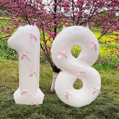 2pcs101.6cm pink bow decoration white digital balloon for birthday anniversary wedding graduation se