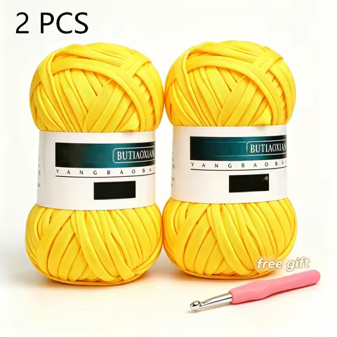 2 Rolls T-Shirt Fabric Yarn Free Crochet Hook, Chunky Cloth Strip Yarn for DIY Crochet Basket Bag Co