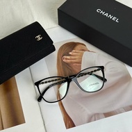 CHANEL 雙C皮穿鍊平光眼鏡