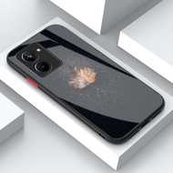 Softcase Glass Kaca Realme 10 [M349] Leaf Black - HP Realme 10  - kesing HP Realme 10  - Case HP Rea