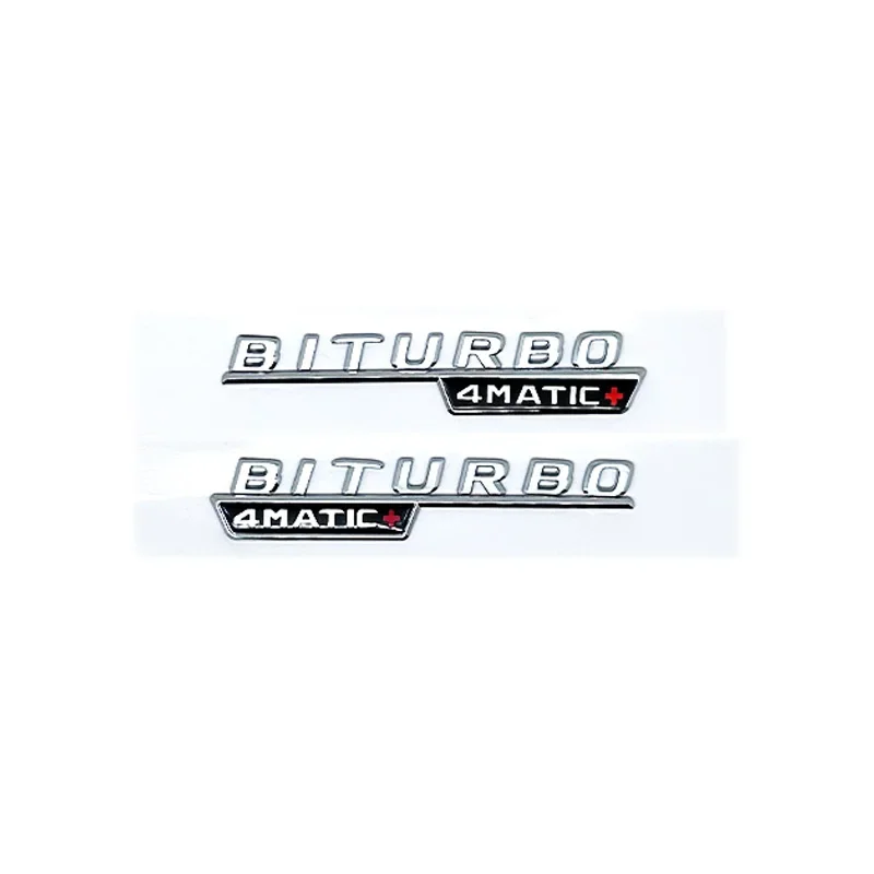 2pcs Car Letters Fender Trim Badge BITURBO 4MATIC Plus Emblem Sticker For Mercedes AMG C43 E43 GLE43