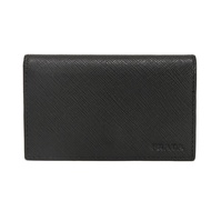 Pre-owned Prada Saffiano Card Holder, Calfskin, Black, Snap Button Closure, Bi-fold, Compartment, Pa