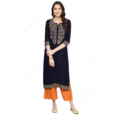 Indian Clothes Tops Pants for Women Cotton Embroidery Kurta Ladies India Traditional Clothing Ethnic