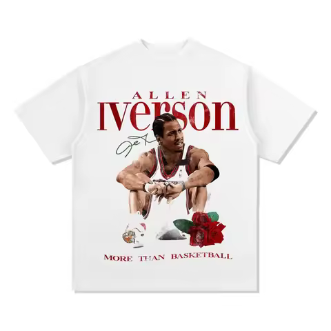 Allen Iverson Printed Short Sleeve Answer American Basketball Fan Cotton T-shirt Summer Casual Vinta