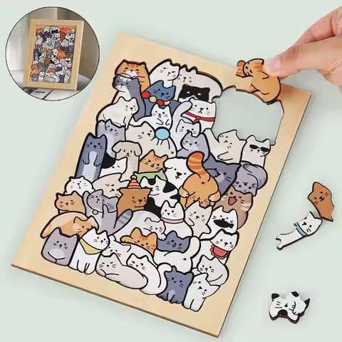 50pcs Wooden Cat Puzzles Cute Animal Puzzles Dog Puzzles Panda Puzzles Creative Cartoon Puzzles For 