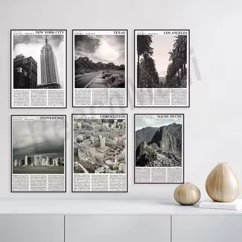 Machu Picchu, Texas Road, Göbekli Tepe, New York, Los Angeles, black and white topographic art print