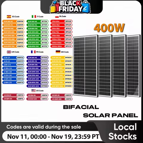 WERCHTAY 400W/200W/100W 12V Double Sided Solar Panels Monocrystalline 18BB Cells PV Power for Home R