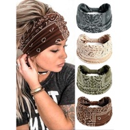 4pcs Paisley Pattern Knot Design Hair Band, Boho Wide Elastic Knotted Headband for Gym Workout, Hair