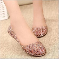 flat sandal flat shoes for women Xiaxin Sandal wanita kristal plastik jeli berongga, kasut pantai sa