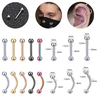 1 PC Stainless Steel Eyebrow Piercing 16G Earring Stud 3mm Double Ball Eyebrow Ring 6/8/10mm Curved 