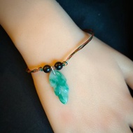 天然緬甸翡翠 飄綠 葉子 五色手繩 檀木珠 2410407