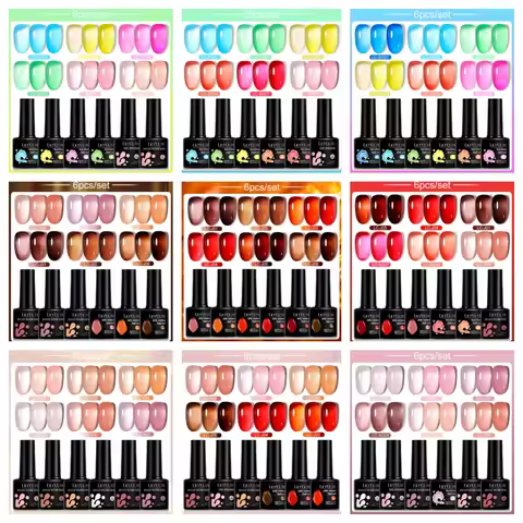 LILYCUTE 6PCs/SET 7ML Jelly Sea Glass Nail Gel Polish Spring Translucent Pink Nude Semi Permanent So