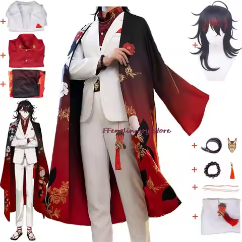 YouTuber VTuber NIJISANJI Luxiem Vox Akuma Daddy Box Monkey Cosplay Costume Wig Anime Kimono Red Clo