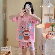 pambabaeng pajama at shorts na may pattern ng cartoon na damit pantulog maikling damit pantulog