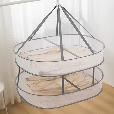 1/2 Layer Home Foldable Mesh Clothes Basket Clothes Net Sweater Anti Deformation Flat Clothes Basket