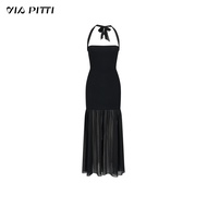 via pitti | ชุดยาวผอมส่วนคอห่วงพร้อมปะติดตาข่าย