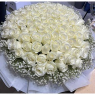 99-White Fresh Roses Flower Bouquet | HUAMAMA