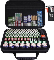 HESPLUS Hard Battery Organizer Storage Box, Carrying Case Bag Containers Holder Holds 210+ AA AAA C D 9V 3V Lithium LR44 CR2 CR1632 CR2032 Button Batteries with Battery Tester BT-168 (Case Only)
