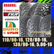 110/90-16, 120/80-16, 130/90-16, 500-16, 5.00-16 TAYAR SWALLOW,DELI,FKR,COUGAR,DURO,VIVA TUBELESS TYRE