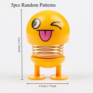 5pcs Funny Emoji Shaking Head Doll Set Car Interior Spring Ornaments Cute Creative Dashboard Decor T
