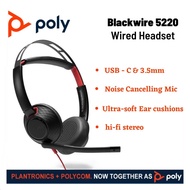 Poly Blackwire 5220 Premium Stereo with Digital Signal Processing (DSP) USB-C Headset + 3.5mm Plug +