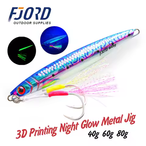 FJORD 3D Printing Metal Jig Night Glow Vertical Jig 40g 60g 80g Laser Strong Glow Silk UV Point Pike