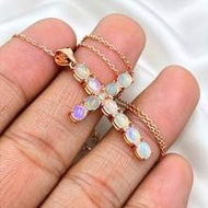 Natural Welo Opal, Holy Cross Pendant Necklace, Rainbow Flame, October Birthstone, Gift For Her