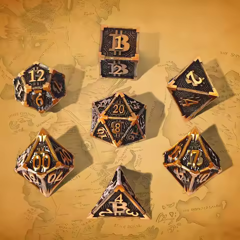7Pcs/set Metal Dice Set Coin Dice DND RPG MTG Dice Set New Trend Pattern Dice Set for Digital Dice K