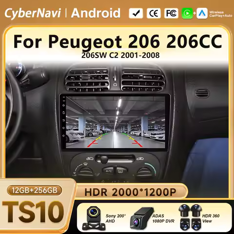 Android 16 Auto Car Radio For Peugeot 206 206CC 206SW C2 2001-2008 wireless head unit Multimidia int