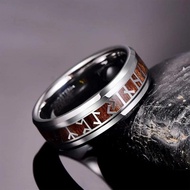 Mm Men's New Stainless Steel Ring, Viking Rune Wood Grain Men's Ring, Couple Engagement Ring, Jewelr