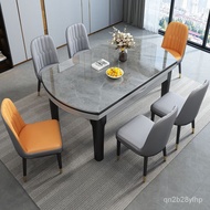 Stone Plate Dining Tables and Chairs Set Small Apartment Household Eating Table Chair Marble Solid Wood Dining Table Ret