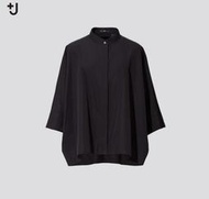 轉賣 UNIQLO +J 聯名 女裝 Supima Cotton 設計師 立領 連身袖襯衫 七分袖 上衣 M 黑色
