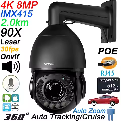 Max.512G Laser Infrared Onvif Metal Auto Tracking 8MP 4K 30fps 60X Optical Zoom 360° POE PTZ Speed D