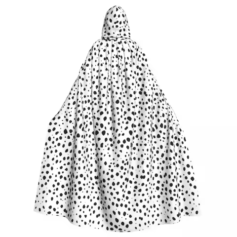 Dalmatian Spots Black And White Polka Dots Long Hooded Cloak Witch Medieval Costume Cosplay Cape Hal