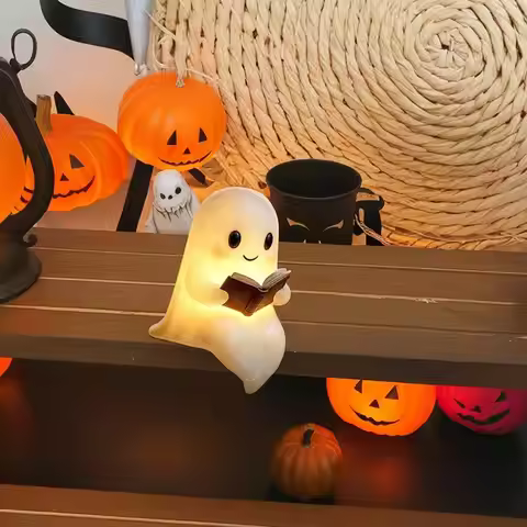 Cute Ghost Reading Lamp Halloween 3D LED Night Light Spooky Desk Light For Bedroom Study Book Lovers