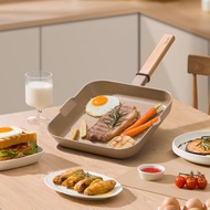 【Taste Plus】悅味元麥 陶土不沾鍋方型平底鍋 牛排鍋 煎盤-24cm