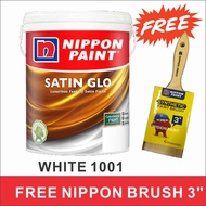 18L WHITE 1001 NIPPON PAINT SATIN GLO INTERIOR PAINT ( FREE NIPPON BRUSH 3 =1 )