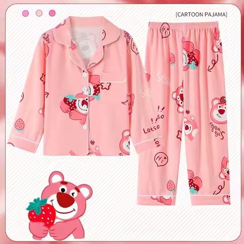 Disney Cartoon Children Pajama Sets Cardigan Comfortable Soft Breathable Night Clothes Boys Girls Su
