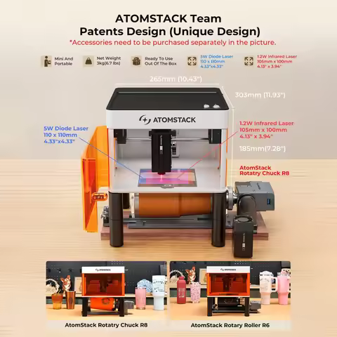 Atomstack P1 Laser Engraver Mini 5W+1.2W Laser Power Laser Cutting and Engraving Machine For Metals/
