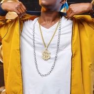 US Dollar Sign Necklace Gold Color Unisex with Cuban Chain Hip Hop Old Money Dollar Pendant Collar P