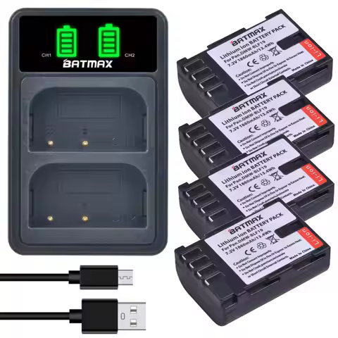 Batmax DMW-BLF19 BLF19e Battery DMW-BLF19E 1860mAh +LED Charger with Type C Port for Panasonic Lumix